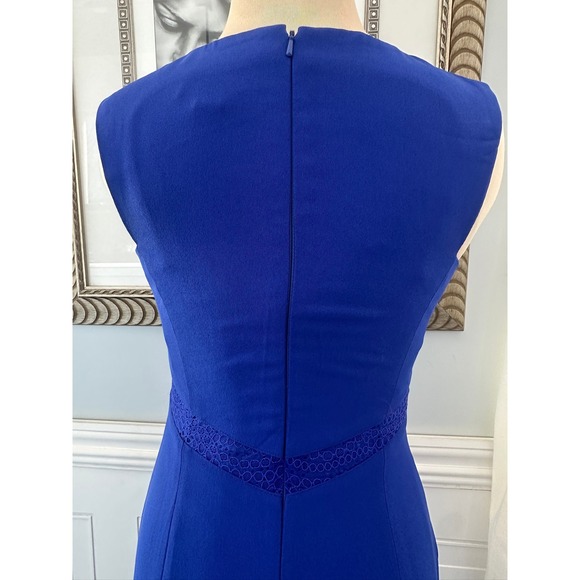 ML Monique Lhuillier Cobalt Blue Lace Inset Sleeveless Gown Size 0 - Picture 5 of 8